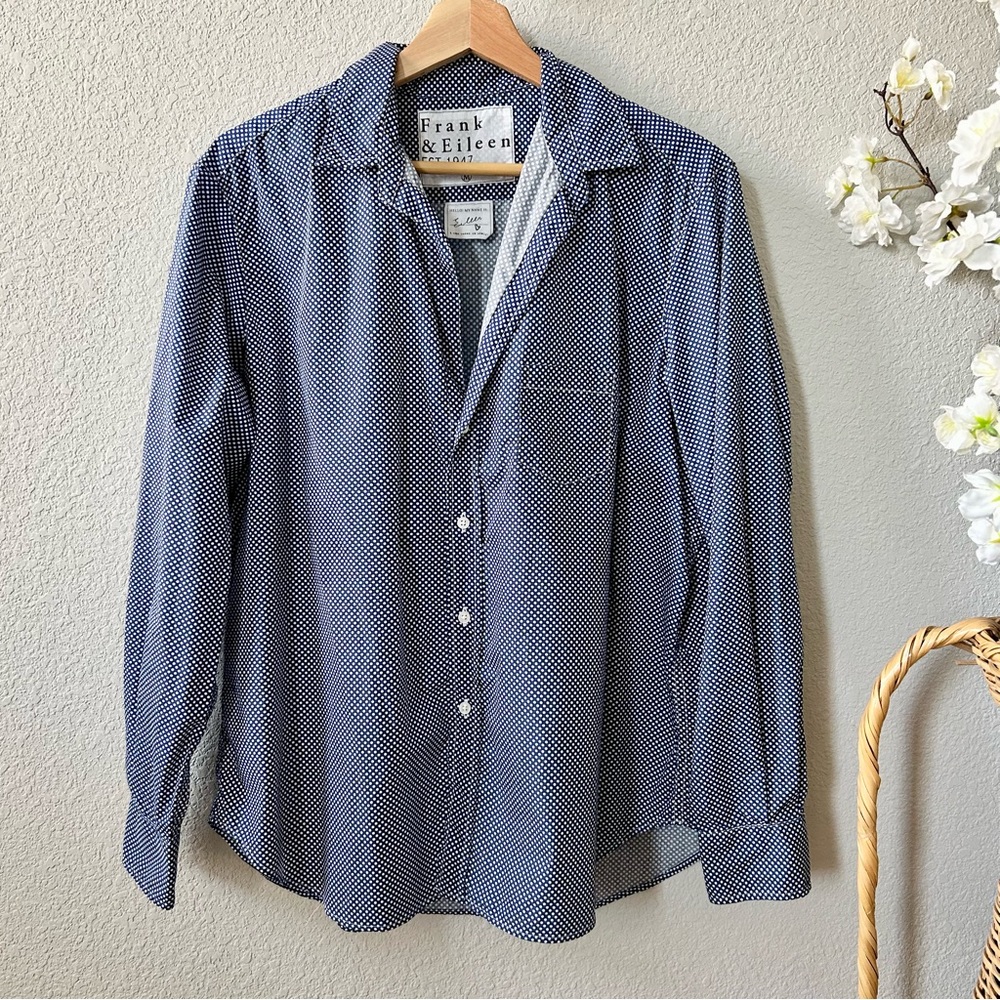 Frank & Eileen 100% Cotton Eileen Polka Dot Button Up Shirt Size Medium Blue